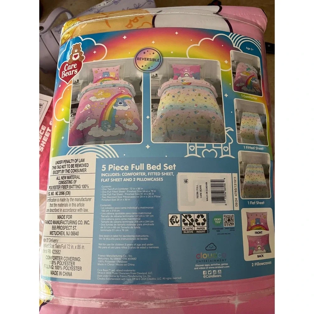 New Care Bears Kids 5 Piece Reversible Bed Set Full Walk on Sunshine Rainbow